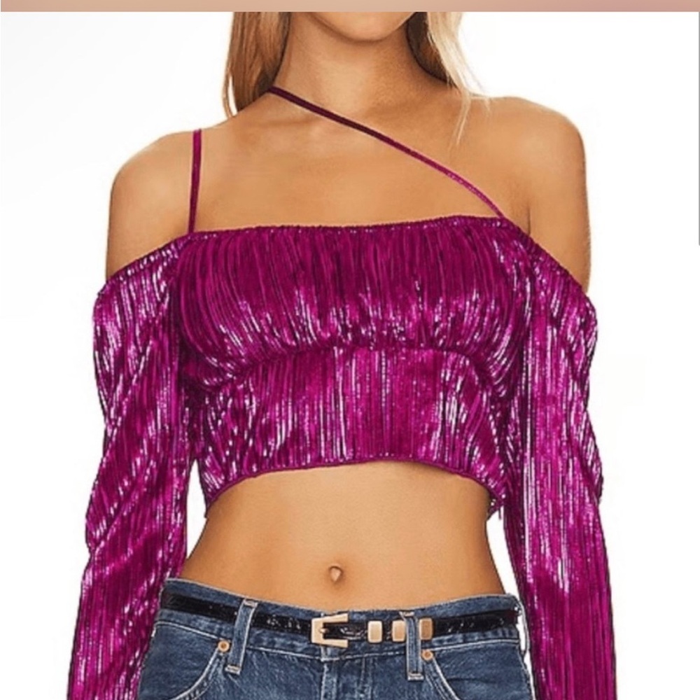 NWT Revolve x House of Harlow Sydelle Fuschia Pink Metallic Top small reg $145